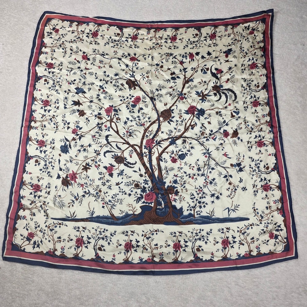 Smithsonian Institution Silk Scarf Women OS Cream Tree of Life Bird Botanical